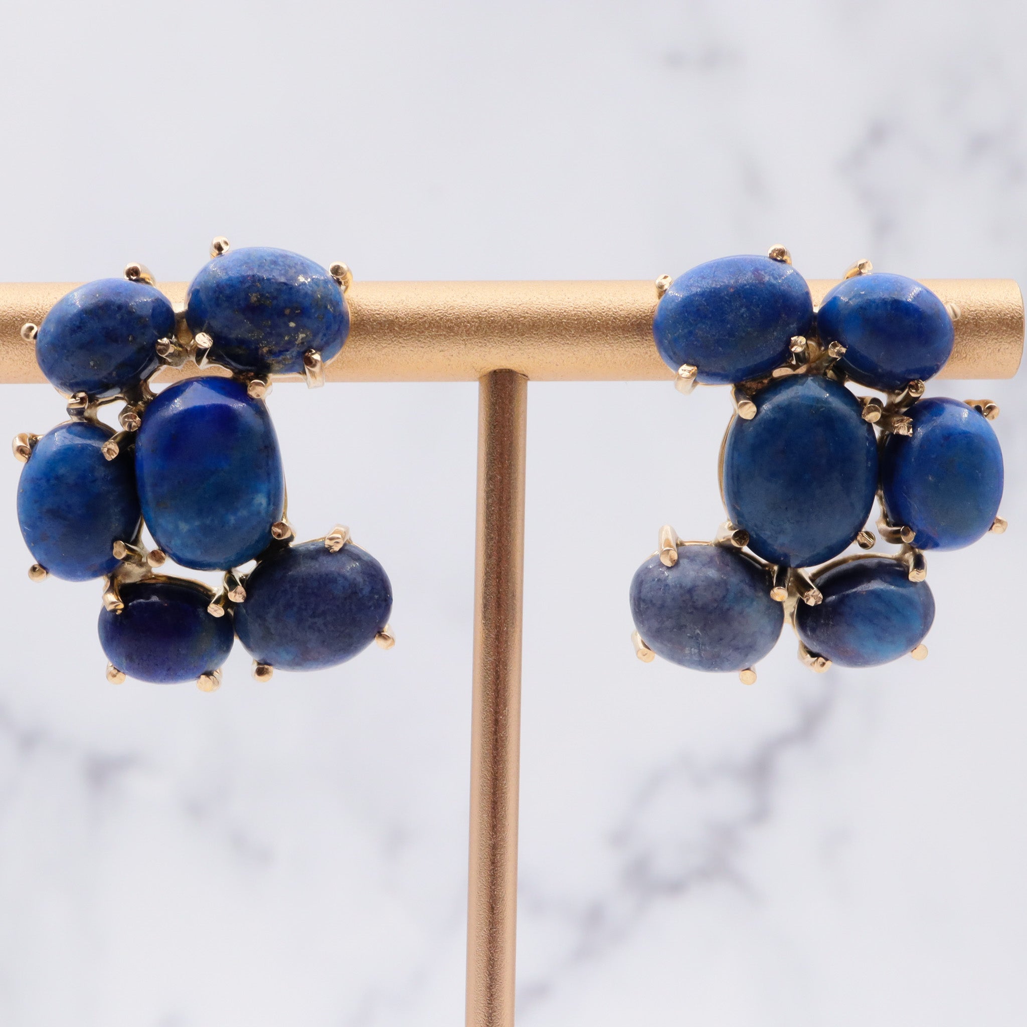 Vintage 14k gold lapis lazuli cluster post earrings